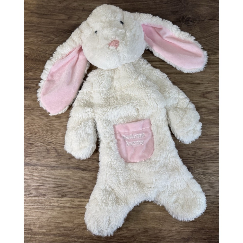 Mud Pie Bedtime Bunny Lovey White Pink Plush Security Blanket Stuffed Rabbit Toy